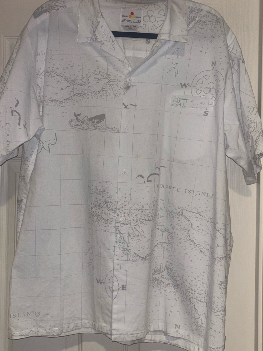 White Nautical Print Short-Sleeve Shirt 100% cotton channel Islands XXL